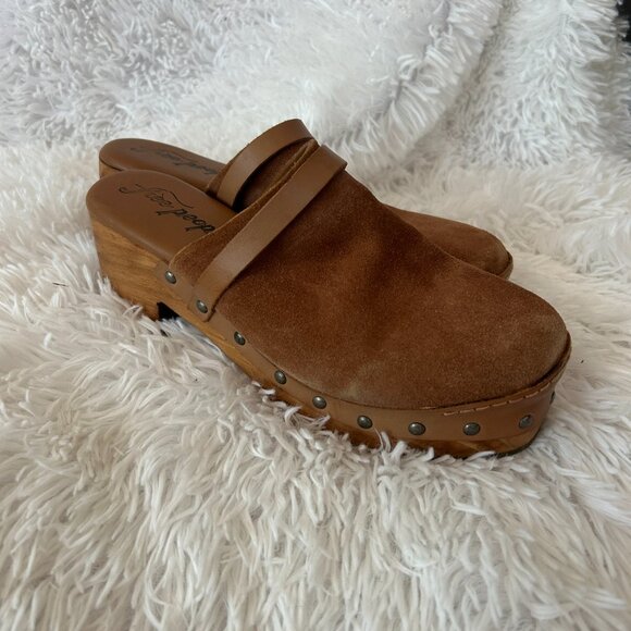 Free People Calabasas Platform Clogs Womens 9.5 Brown Suede Mules Slip On - Picture 4 of 10